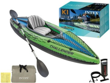 Intex Challenger K1 One-Person Inflatable Kayak Set with Pump, Paddle and Bag